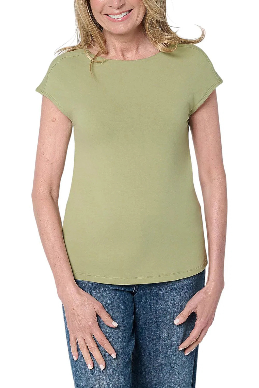 Me by Jennie Garth Women's Boatneck Cap Sleeve Tee Coastal Sage - Regular